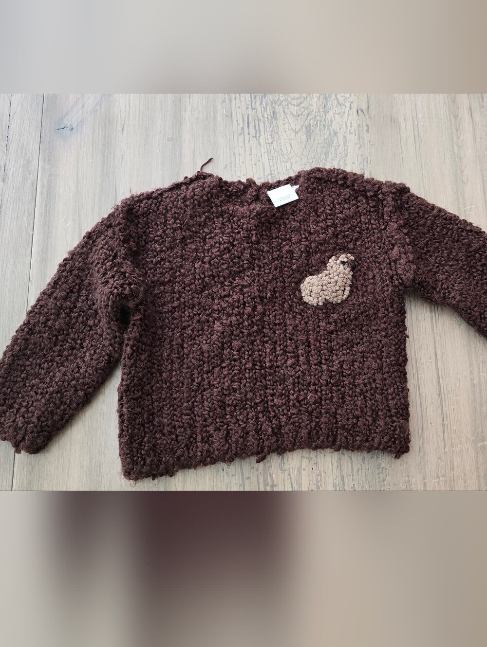 Zara Chunky Brown Crewneck Sweater with Patch